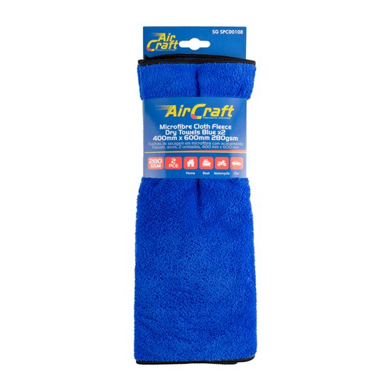 Microfibre Cloth Fleece Dry Towel Blue 400mm X 600mm 280gsm 2pc